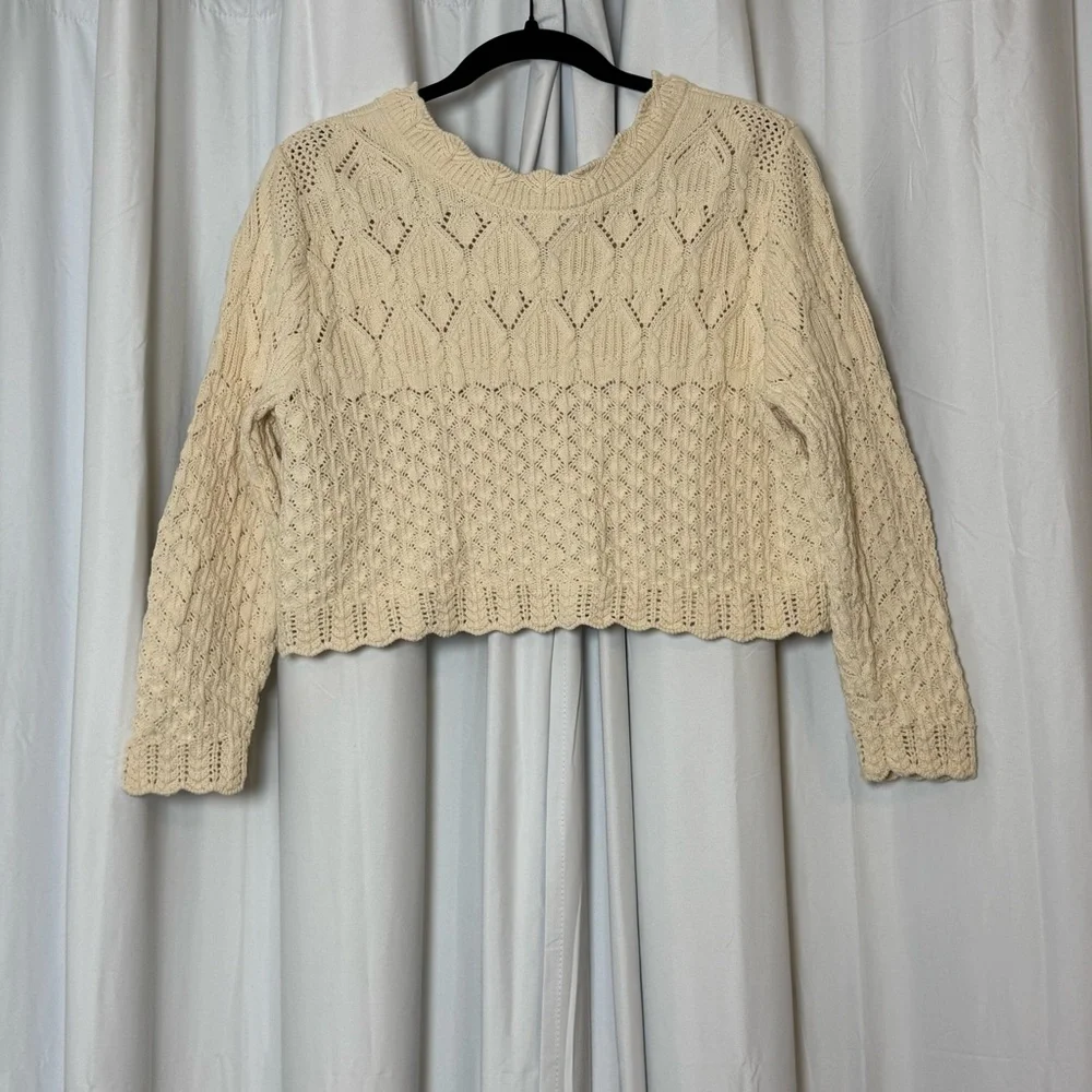 ba&sh Jump Cardigan Cropped Crochet Scalloped Cream Size 3 Womens US 8 Parisian - Picture 9 of 16